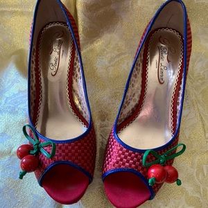 Charming “Poetic Licence “ London open toe “Cherry Shoes”